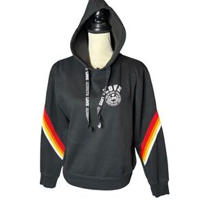 Bobbie Brooks Womens Hoodie Size L Black LOVE Rainbow Striped Casual